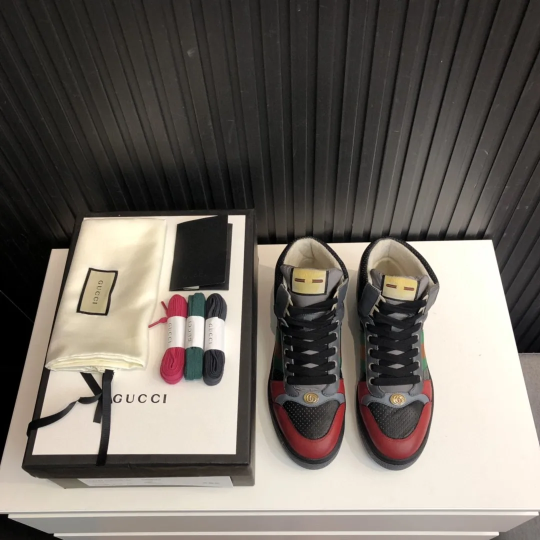 Gucci Men’s Screener Distressed High-Top Sneakers Black - Image 4