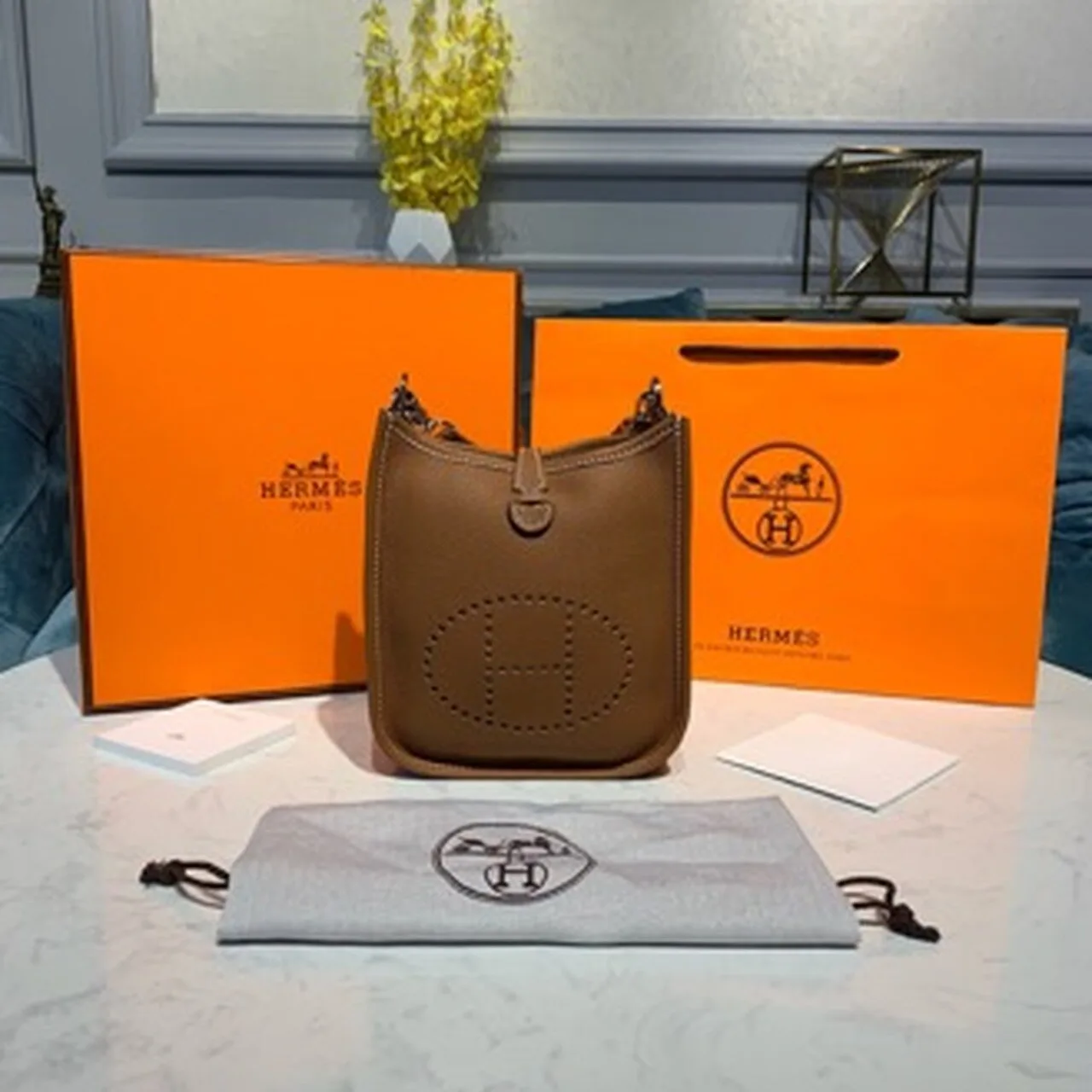Hermes Mini Evelyne Brown / - Image 11