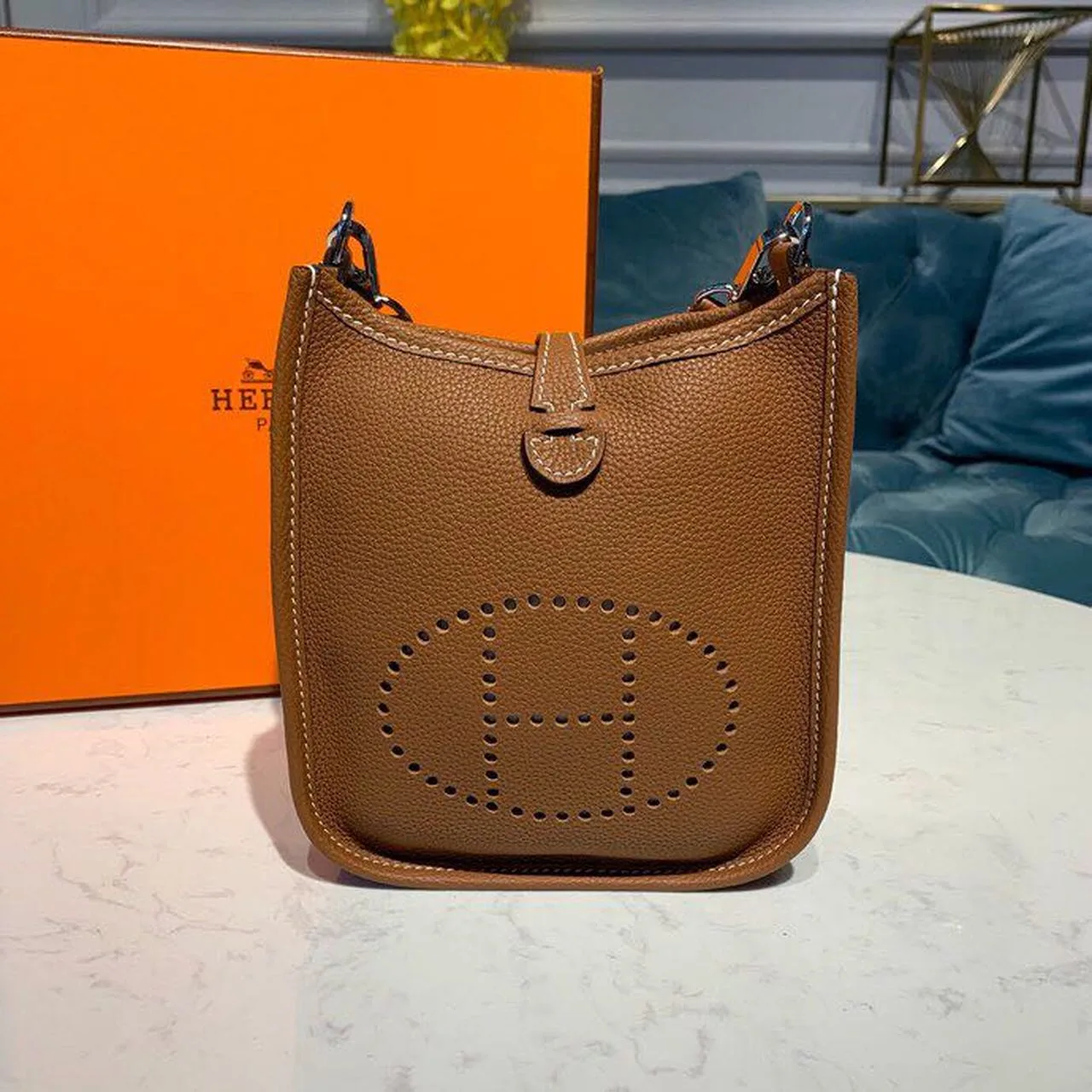 Alternative view of Hermes Mini Evelyne Brown /
