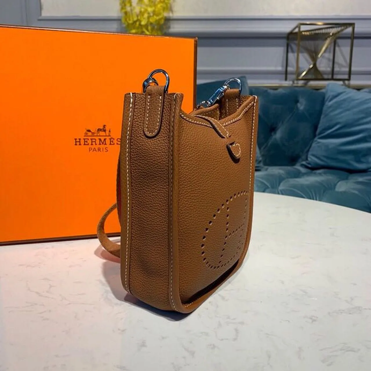 Hermes Mini Evelyne Brown / - Image 4