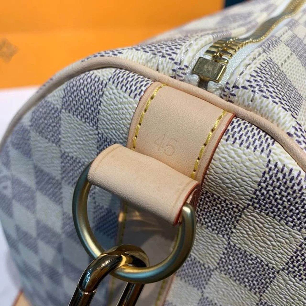 Louis Vuitton Keepall Bandouliere 45 Travel Bag / Damier Azur Gold Hardware - Image 13