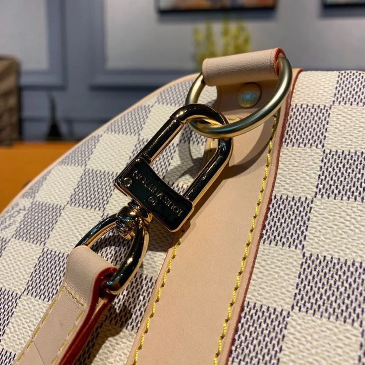 Louis Vuitton Keepall Bandouliere 45 Travel Bag / Damier Azur Gold Hardware - Image 17
