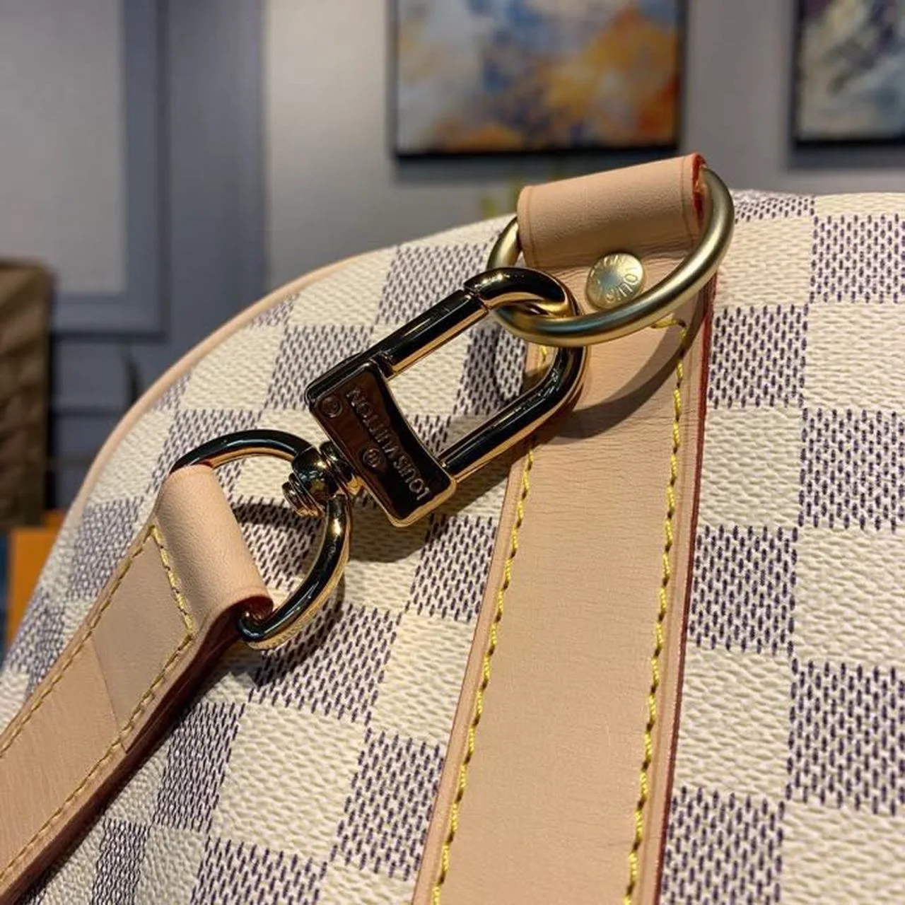 Louis Vuitton Keepall Bandouliere 55 Travel Bag / Damier Azur Gold Hardware - Image 14