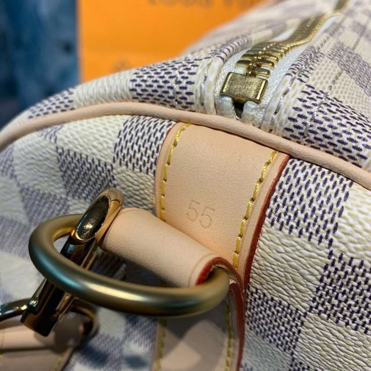 Louis Vuitton Keepall Bandouliere 55 Travel Bag / Damier Azur Gold Hardware - Image 19