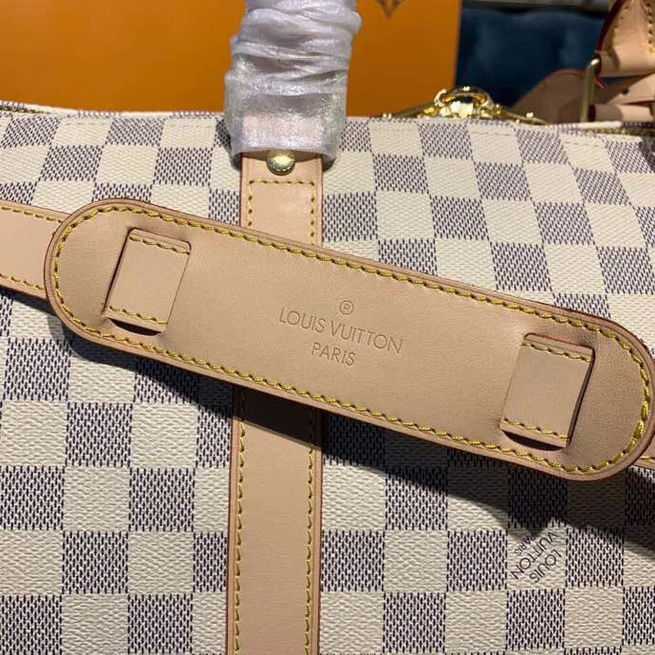 Louis Vuitton Keepall Bandouliere 55 Travel Bag / Damier Azur Gold Hardware - Image 20