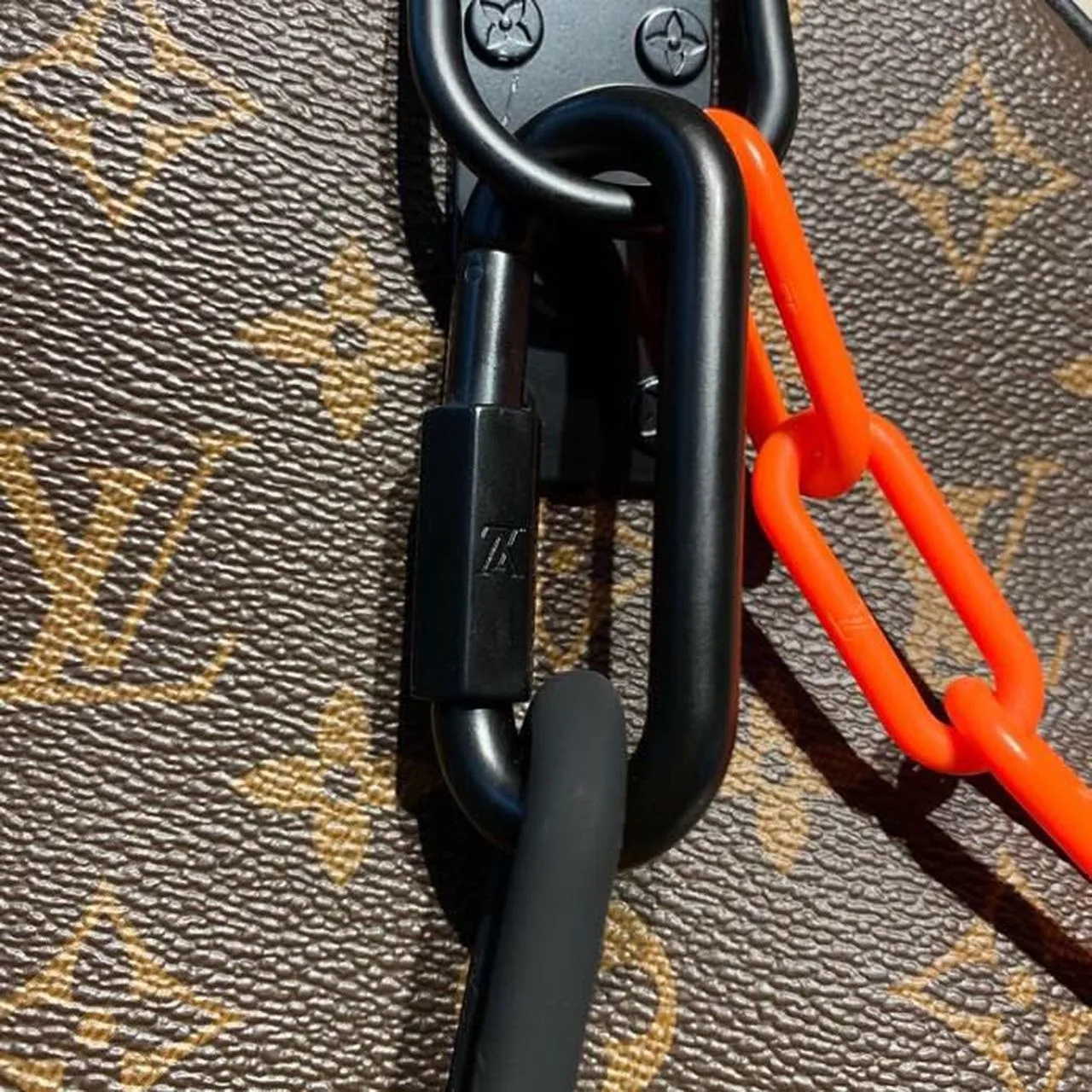 Louis Vuitton Keepall Bandouliere 50 Travel Bag / Black/ Orange Monogram Black Hardware - Image 7