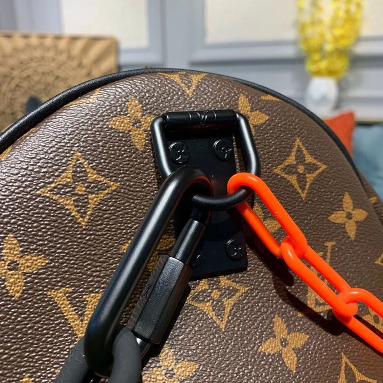 Louis Vuitton Keepall Bandouliere 50 Travel Bag / Black/ Orange Monogram Black Hardware - Image 12