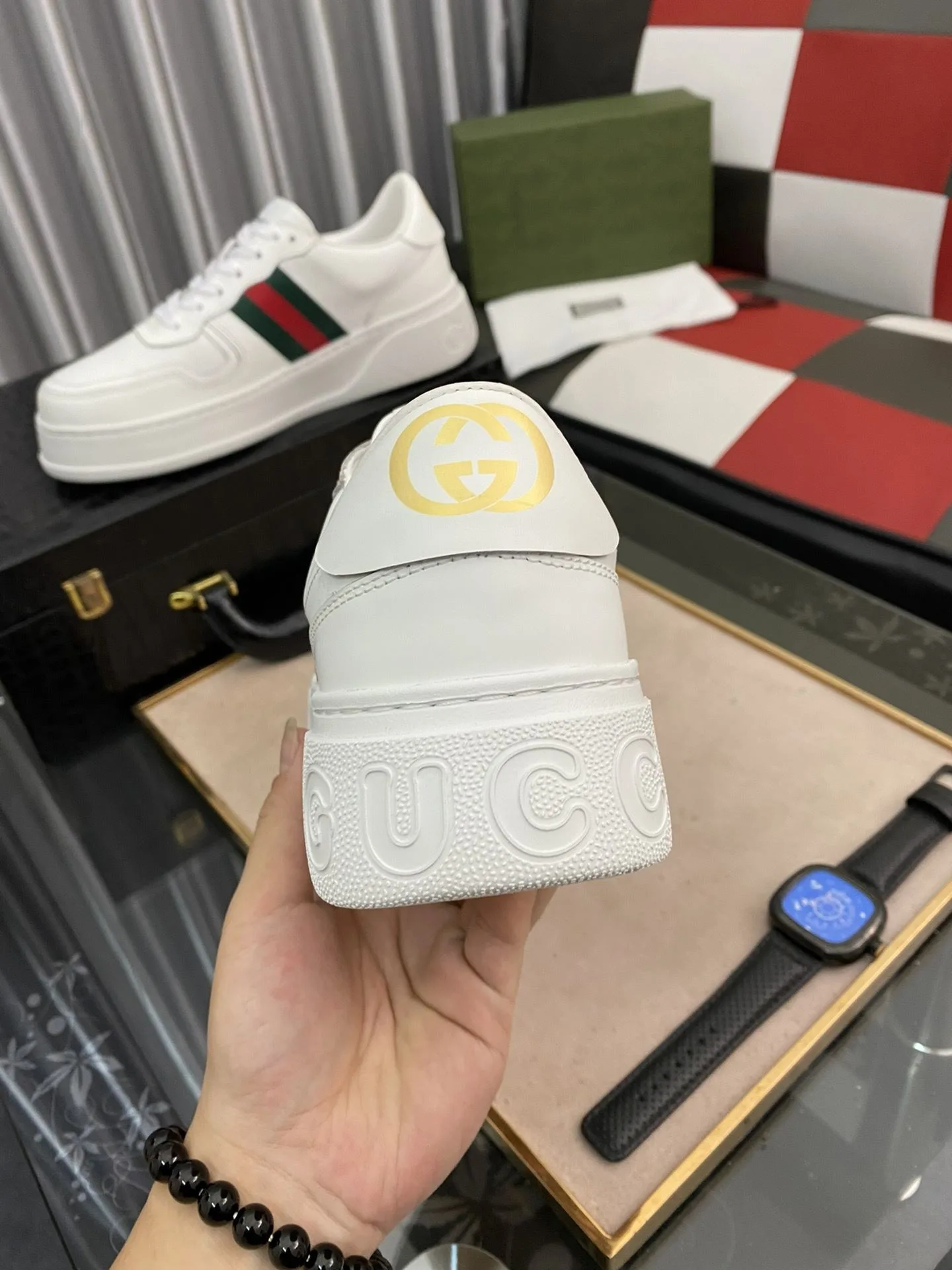 Gucci Men’s GG Sneaker With Web White - Image 6