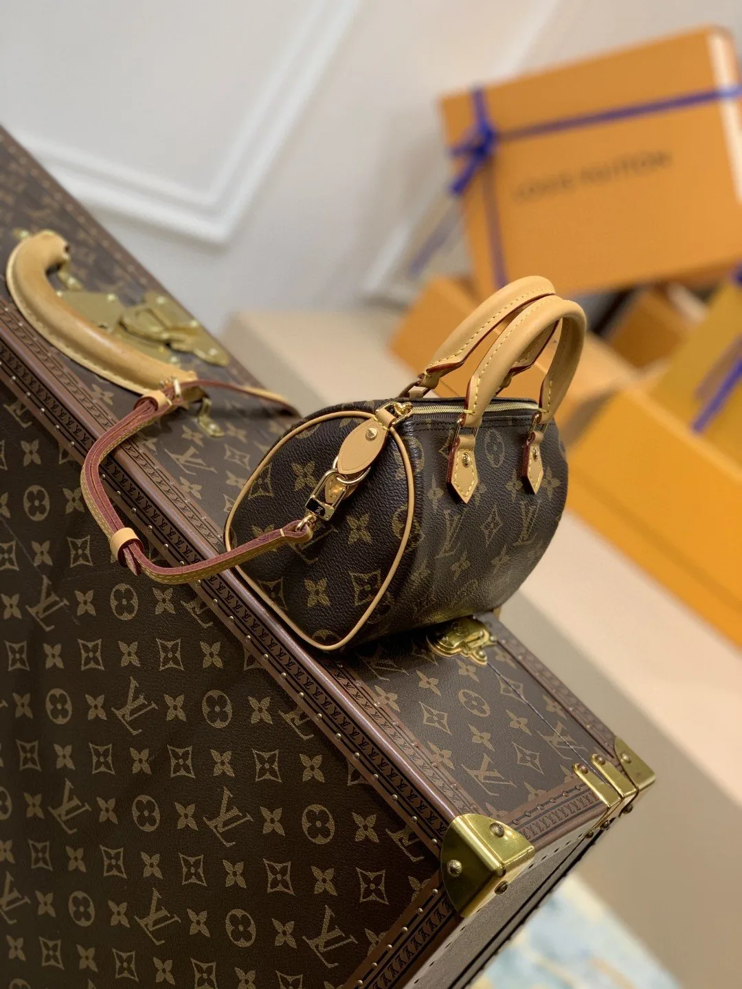 Louis Vuitton Nano Speedy Top Handle Bag / Brown Monogram Canvas Gold Hardware - Image 4