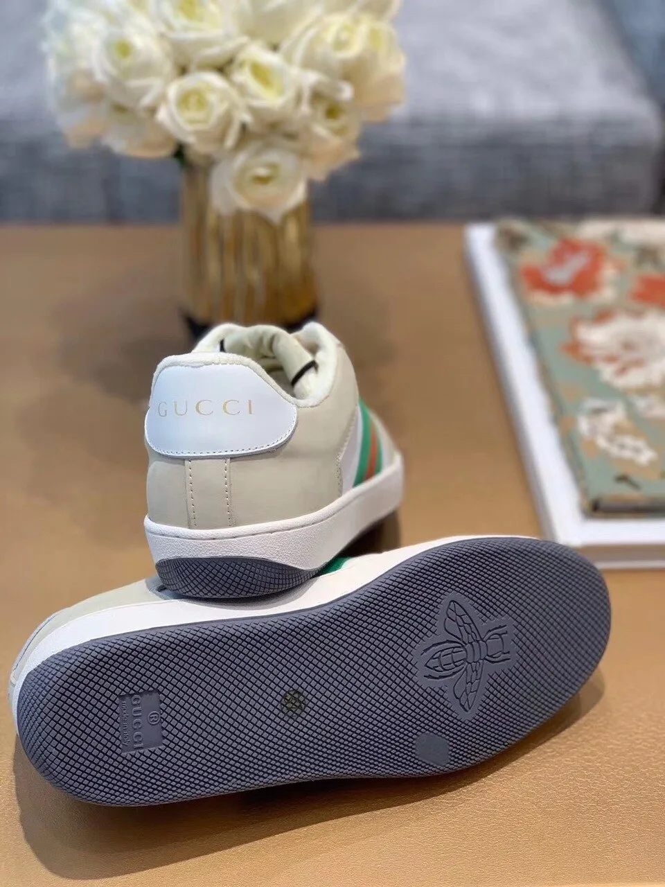 Gucci Women’s Screener Sneaker With Web Beige/White - Image 3