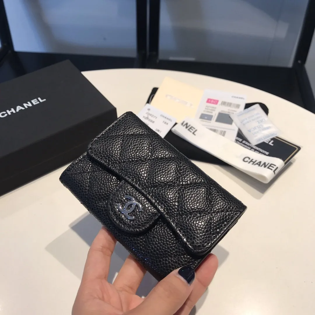 Chanel Classic Card Holder Silver Hardware Black - Image 5