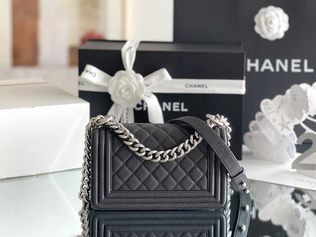 Chanel Boy Mini Crossbody Bag / Black Silver Hardware - Image 3