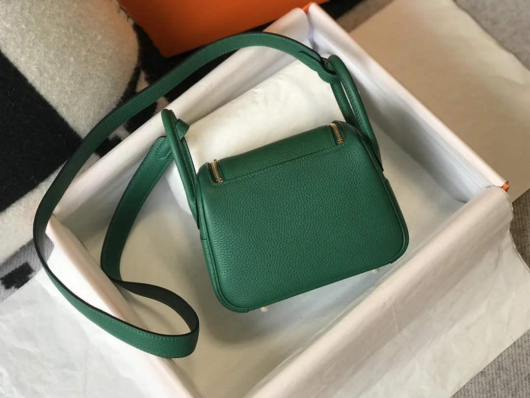 Hermes Lindy Mini Clemence Bag Green - Image 5