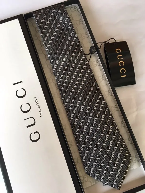 Gucci G Silk Jacquard Tie Dark Grey GG Men - Image 7