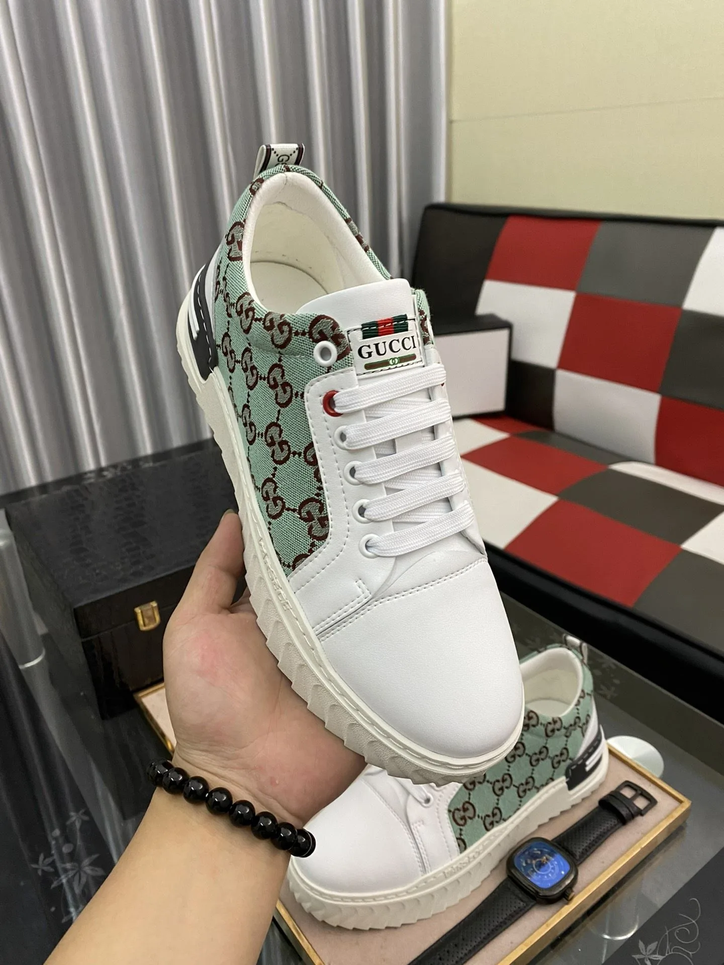 Gucci Men’s GG Ace Sneaker Green And White - Image 8