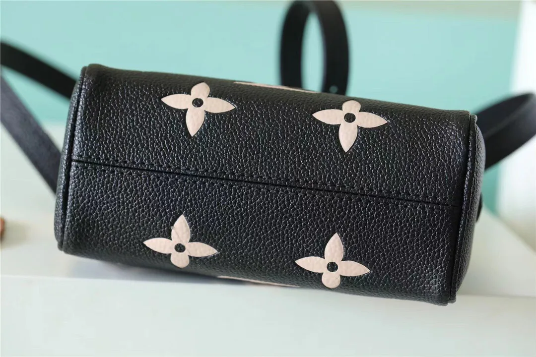 Louis Vuitton Nano Speedy Top Handle Bag / Black/ Beige Monogram Empreinte Gold Hardware - Image 7