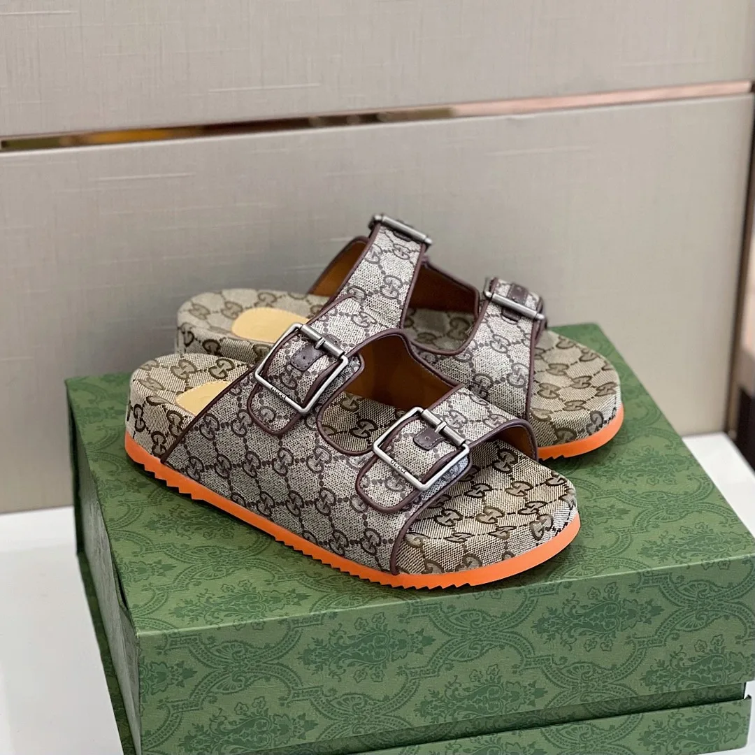 Gucci Slide Sandal With Straps Gray Orange 2HK60 - Image 4