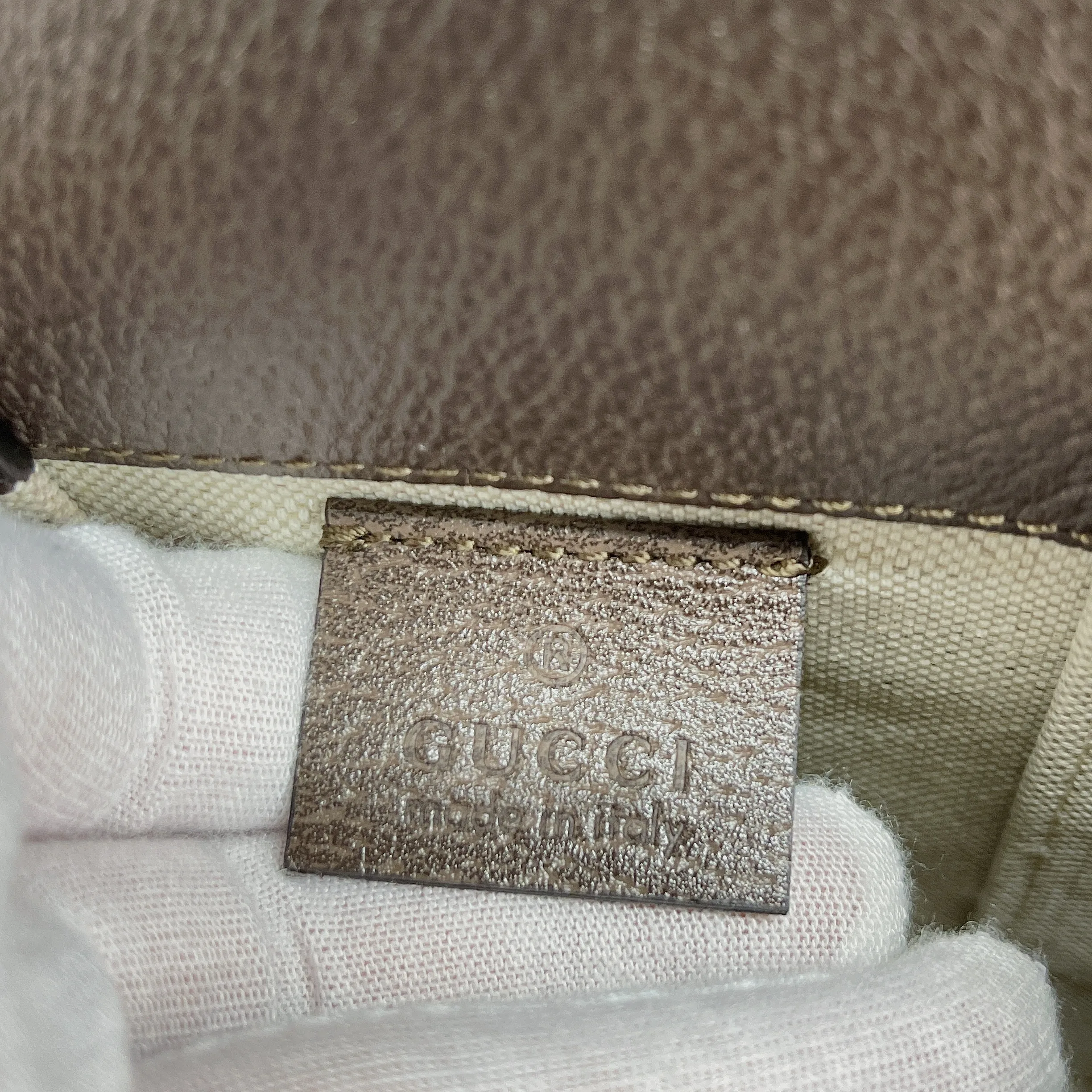 Gucci Horsebit 1955 Mini Bag / Beige/ Ebony GG Supreme Canvas With Geometric Print - Image 14