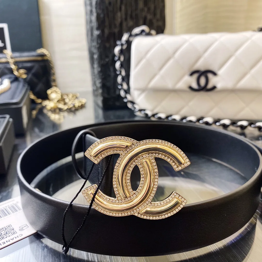 Chanel Mini Stone Interlocking C Buckle Belt Black - Image 4