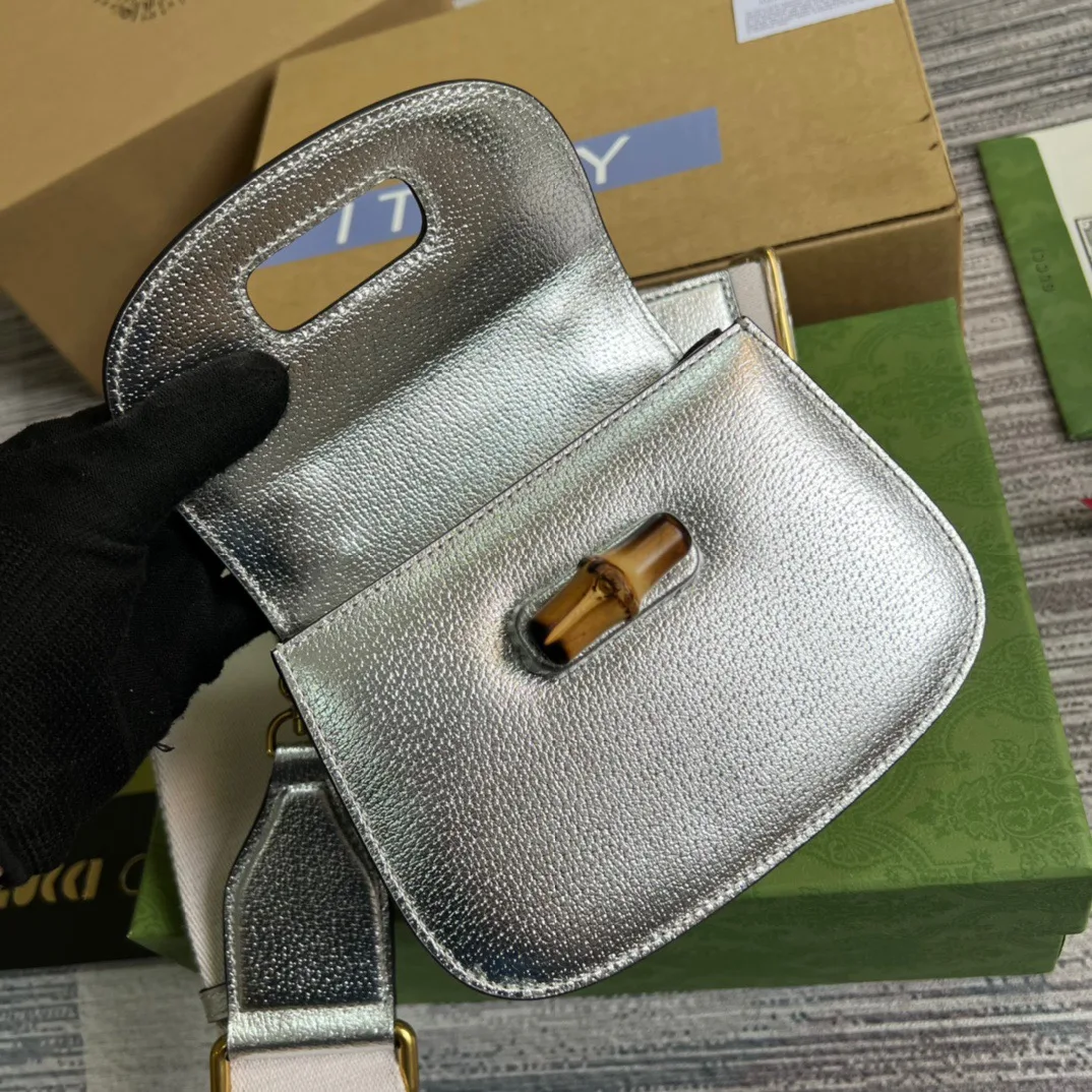 Gucci Bamboo 1947 Mini Top Handle Bag Silver - Image 7
