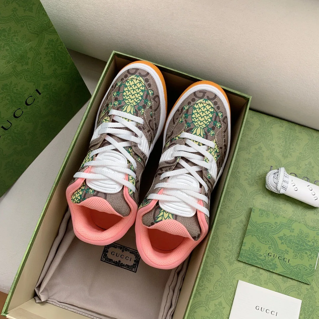 Gucci Women’s Basket Sneaker Print Pineapple Brown Pink - Image 7