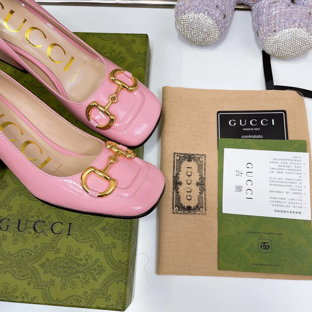 Gucci Women’s Mid-Heel Slingback With Horsebit Light Pink GG - Image 3