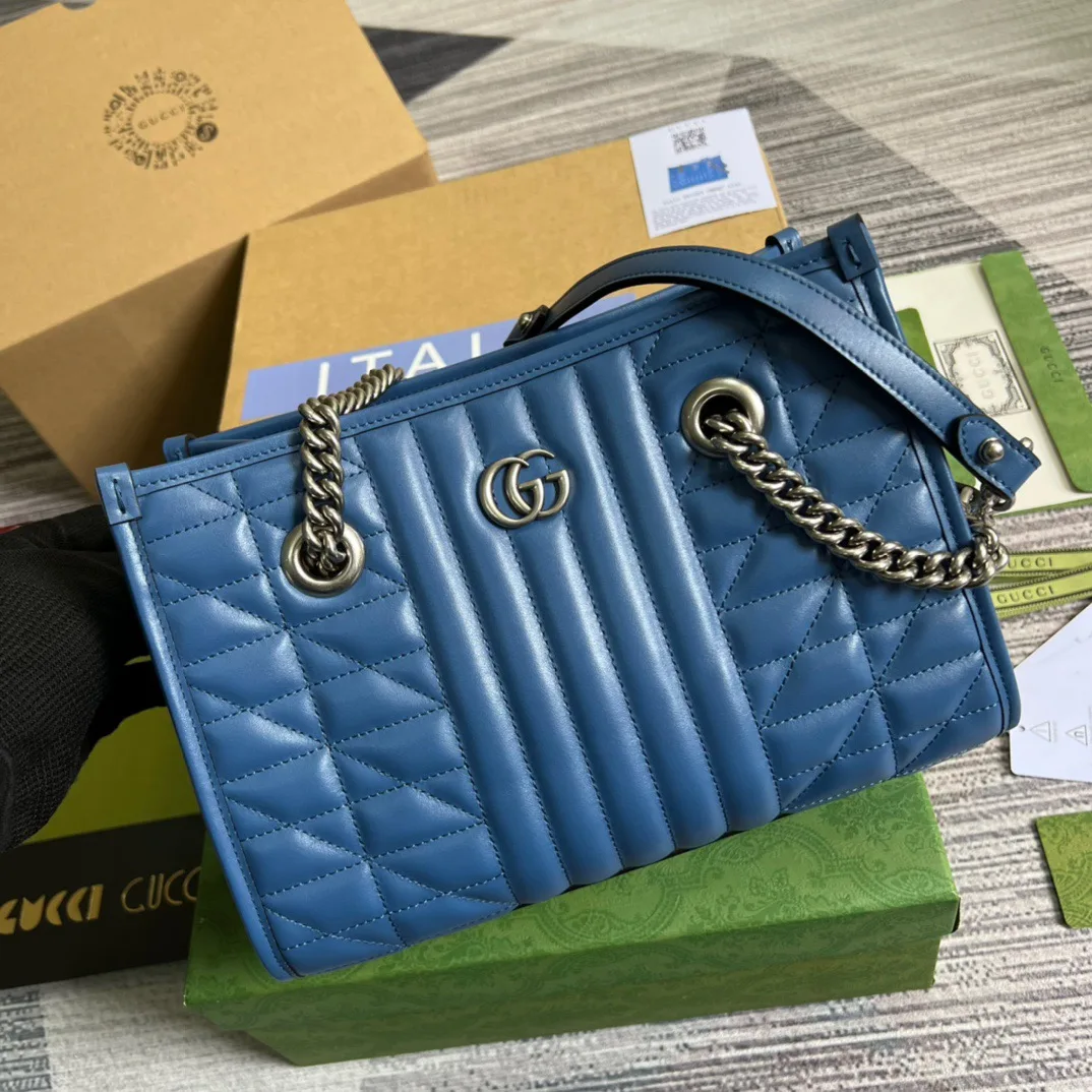 Gucci Marmont Small Matelasse Tote Bag / Blue Palladium Hardware - Image 14
