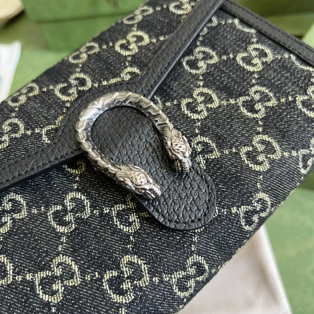 Gucci Dionysus Mini Chain Shoulder Bag / Black/ Ivory GG Denim Jacquard Palladium Hardware - Image 3