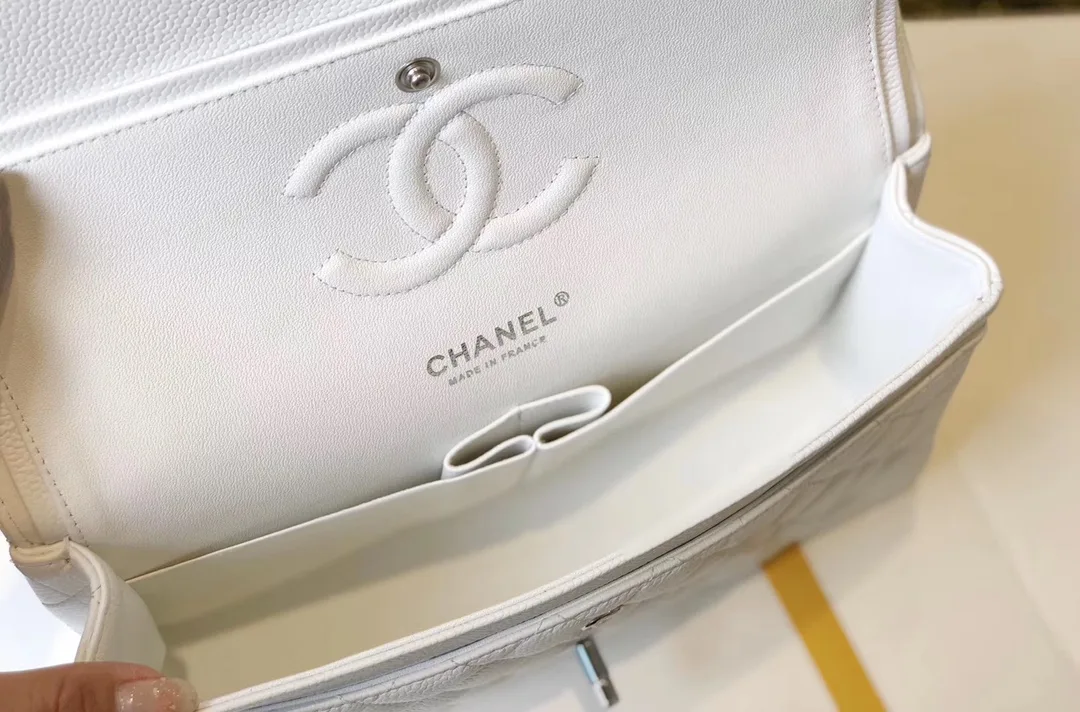 Chanel Classic Flap Bag Medium Crossbody / White Silver Hardware - Image 10