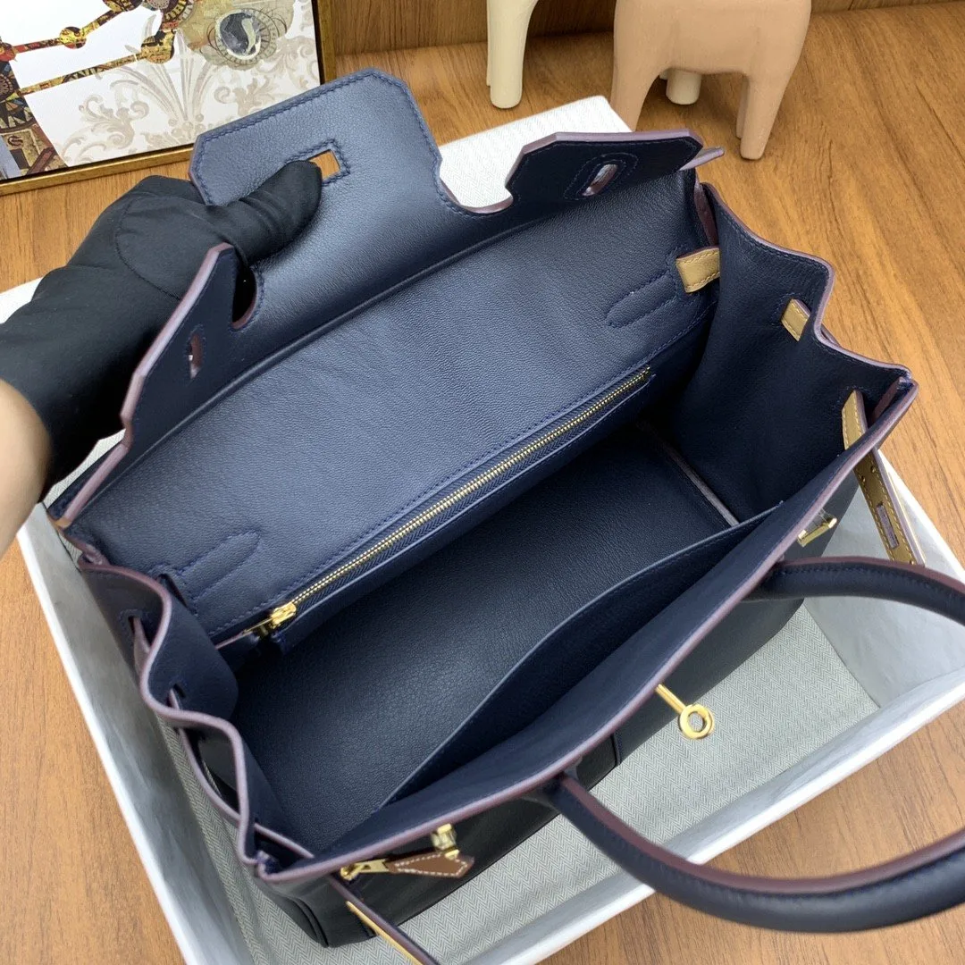 Hermes Birkin Colormatic Top Handle Bag / Navy Blue Gold Toned Hardware - Image 6