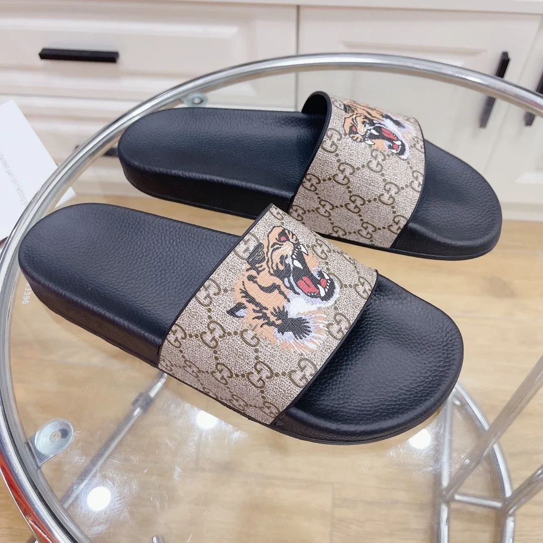 Gucci Men’s Gucci Supreme Slides With Tiger Black And Gray - Image 8