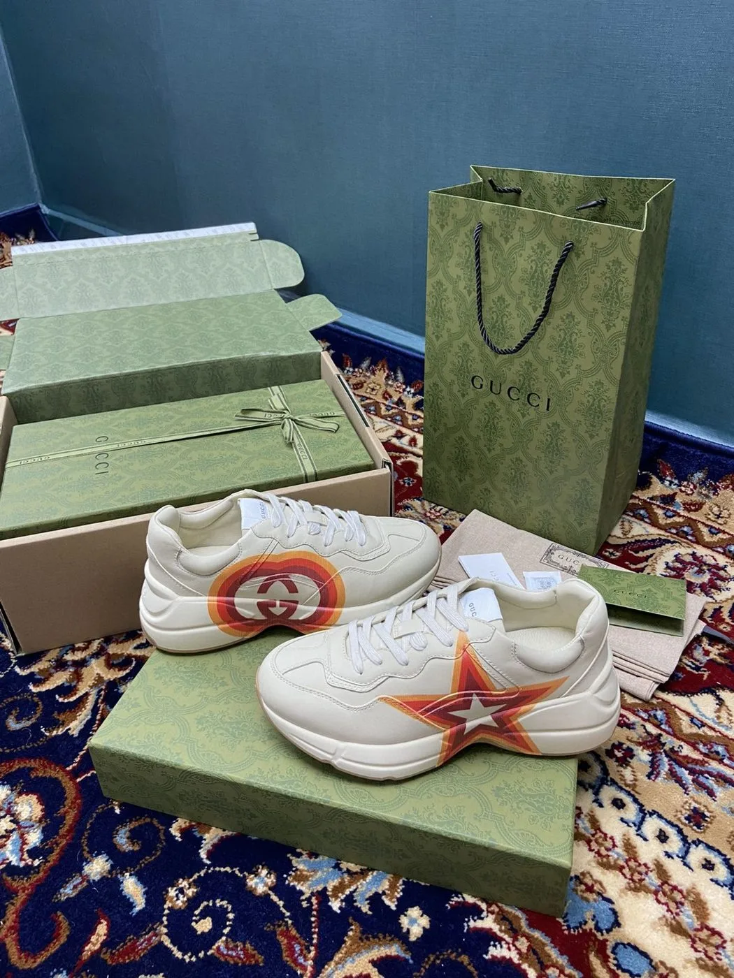 Alternative view of Gucci Men’s Rhyton Sneakers With Logo Print White Ivory