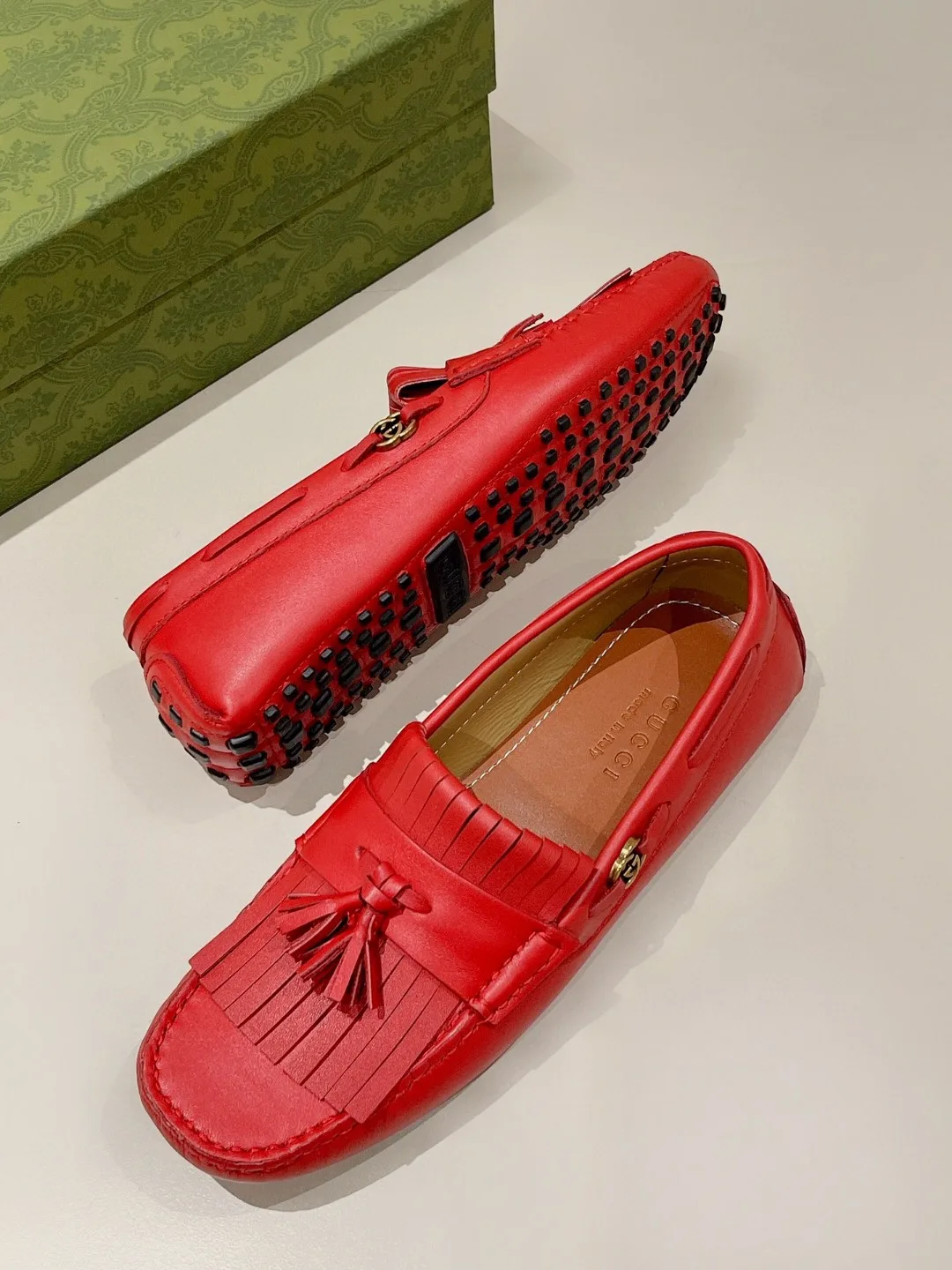Gucci Men’s Loafer With Driver Interlocking G Red - Image 7