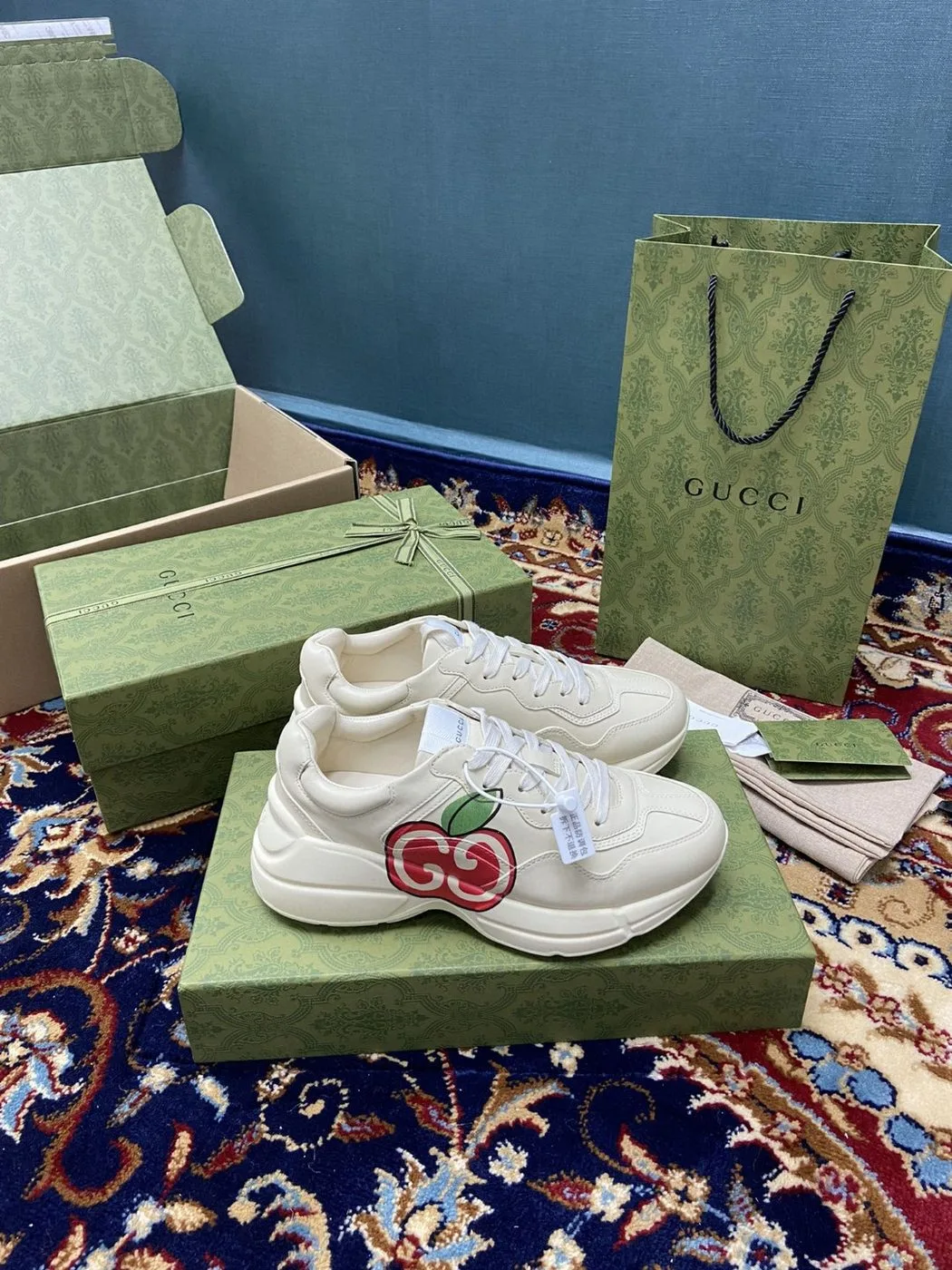 Alternative view of Gucci Men’s Rhyton Sneaker With GG Apple White Ivory