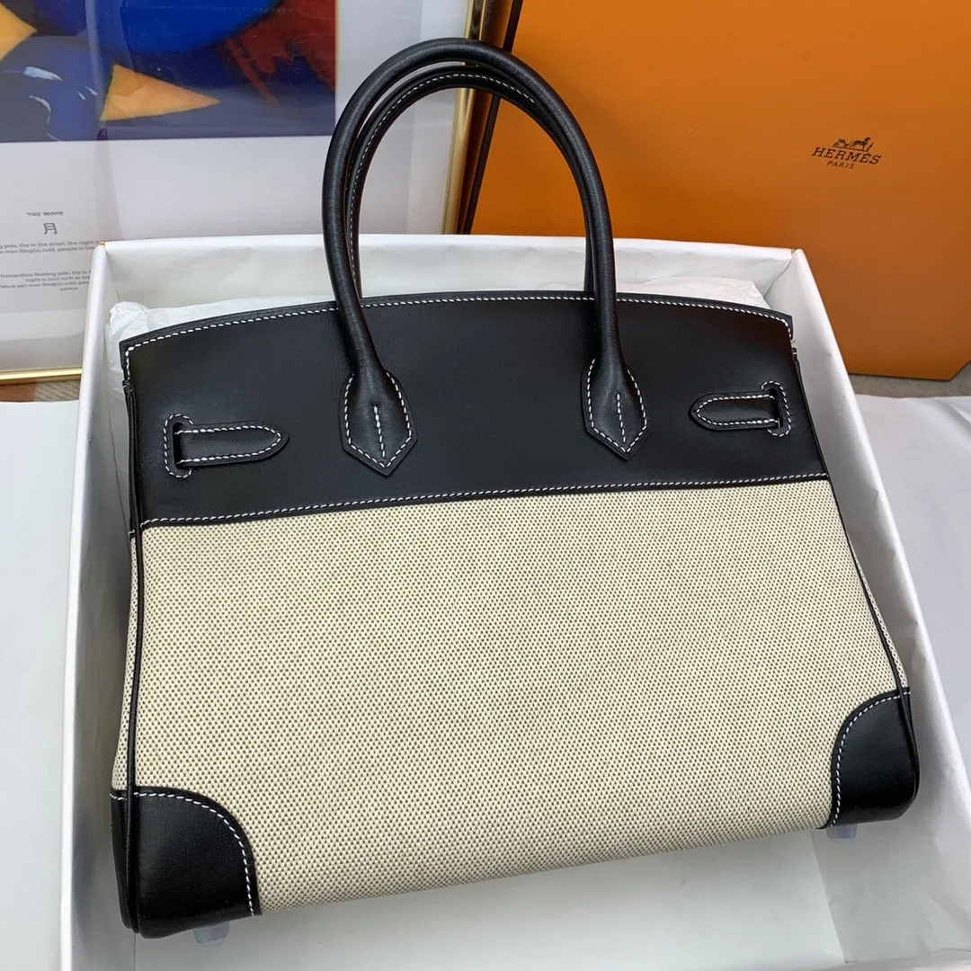 Hermes Birkin Top Handle Bag / Nata Swift BiColor Silver Hardware - Image 8
