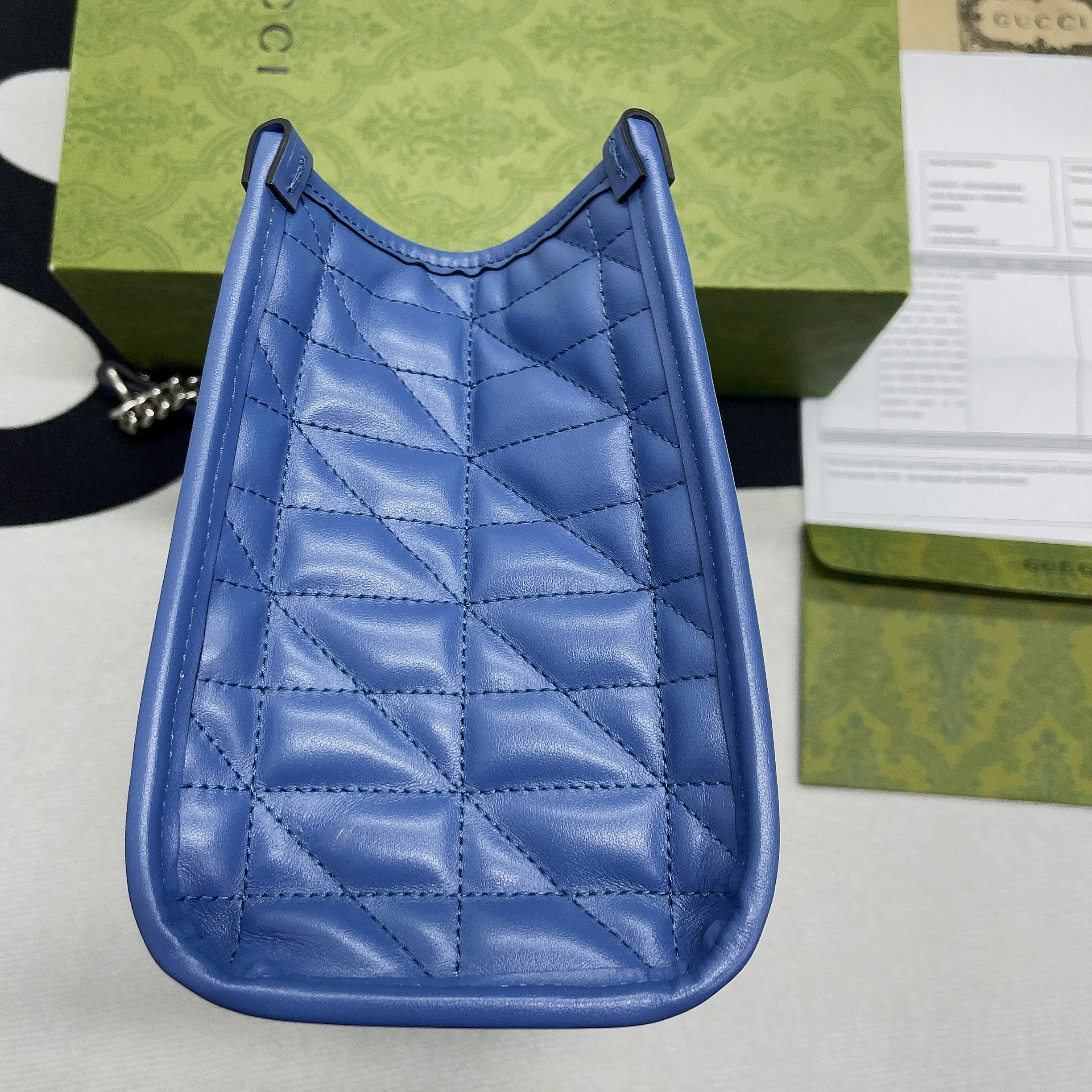 Gucci Marmont Small Matelasse Tote Bag / Blue Palladium Hardware - Image 13