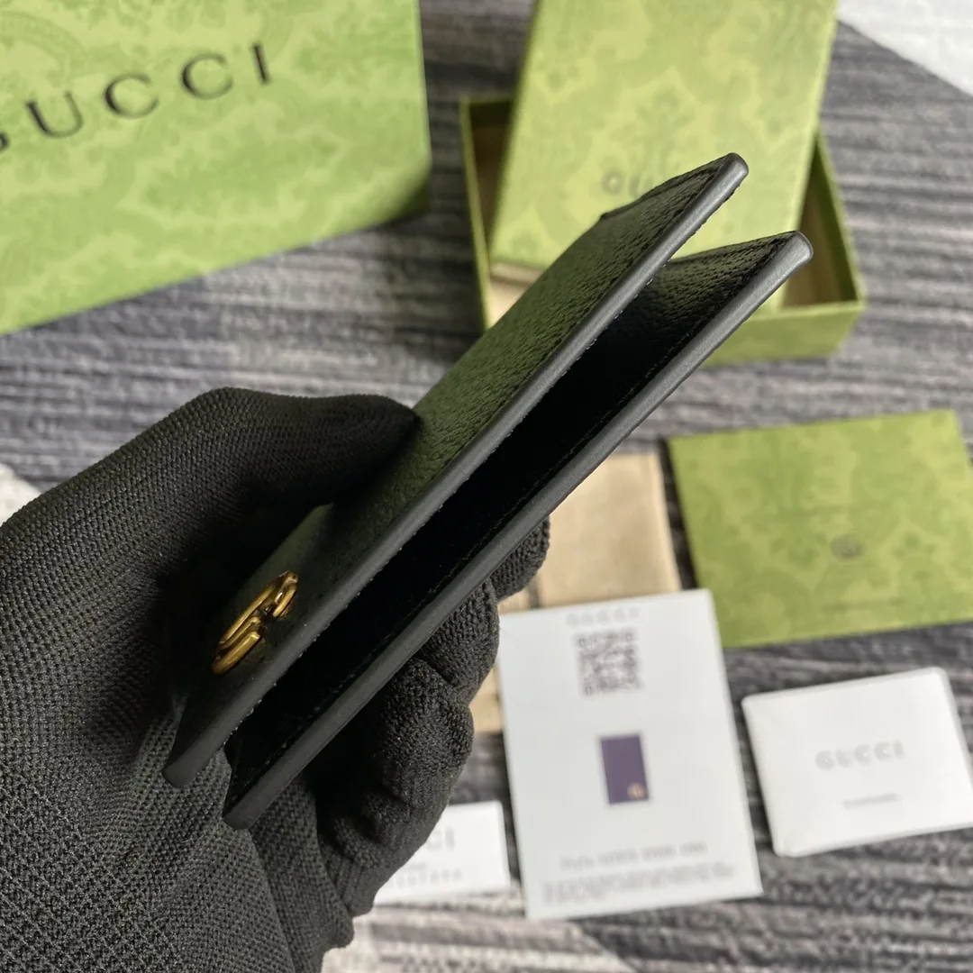 Alternative view of Gucci GG Marmont Card Case Black with Gold Toned Hardware /