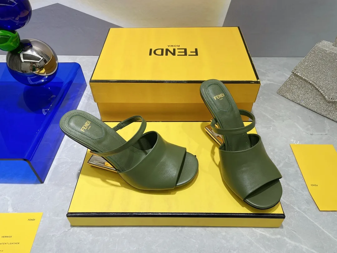 Fendi First Dark Green High-Heeled Sandals - Image 4