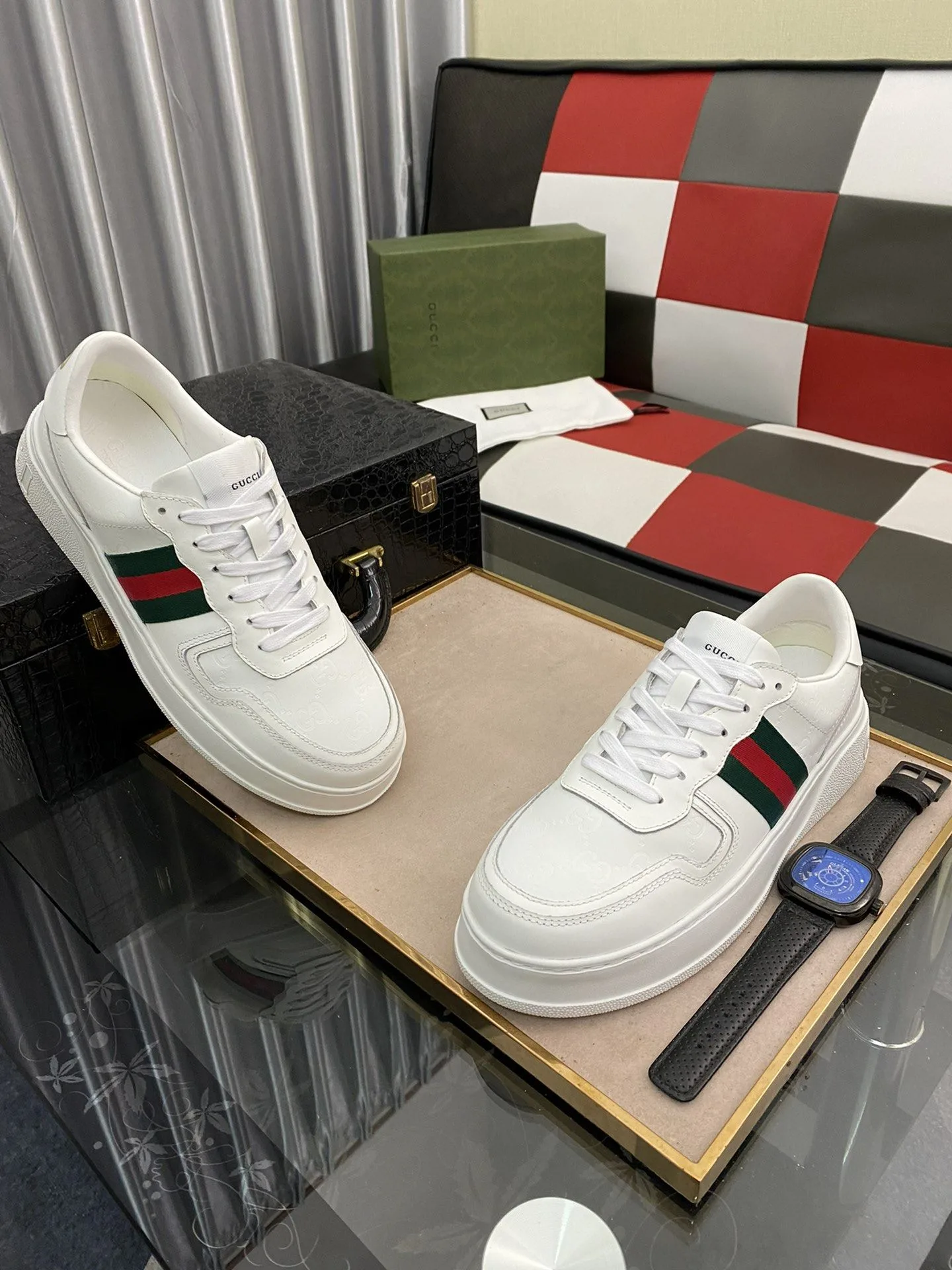 Gucci Men’s GG Sneaker With Web White - Image 8