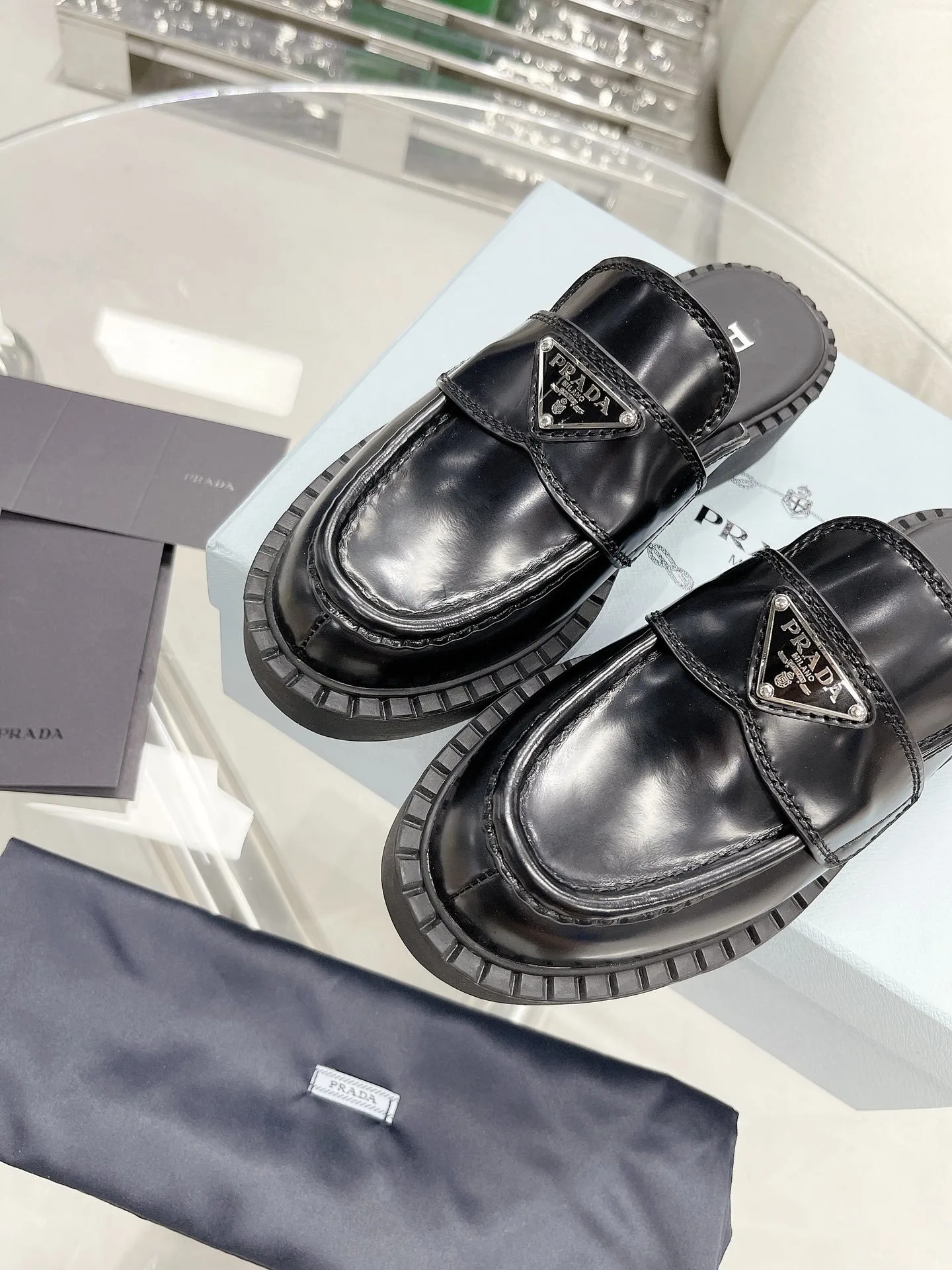 Prada Chocolate Brushed Mules Black / PRD - Image 3