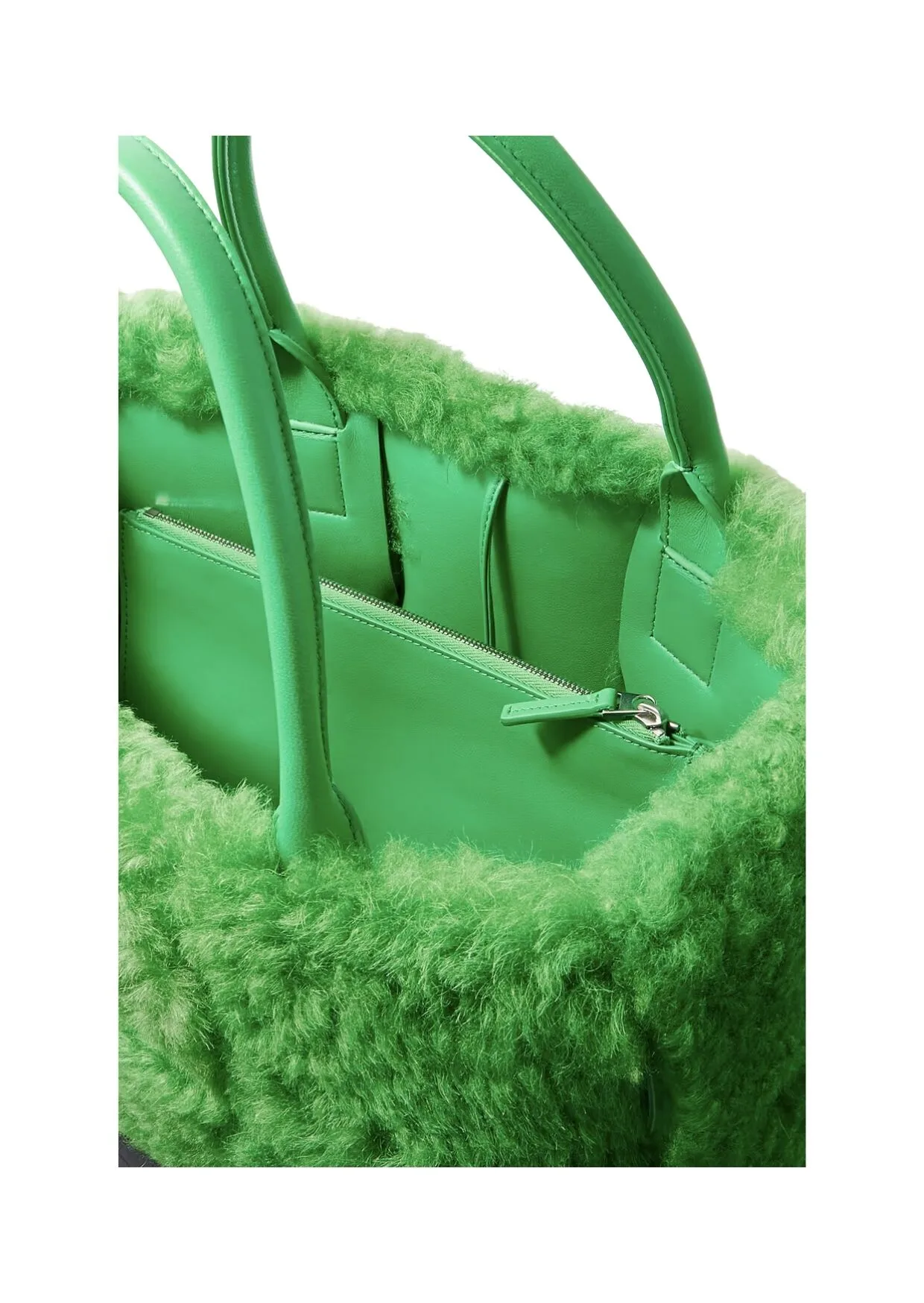 Arco Small Trimmed Intrecciato Shearling Tote Green - Image 3