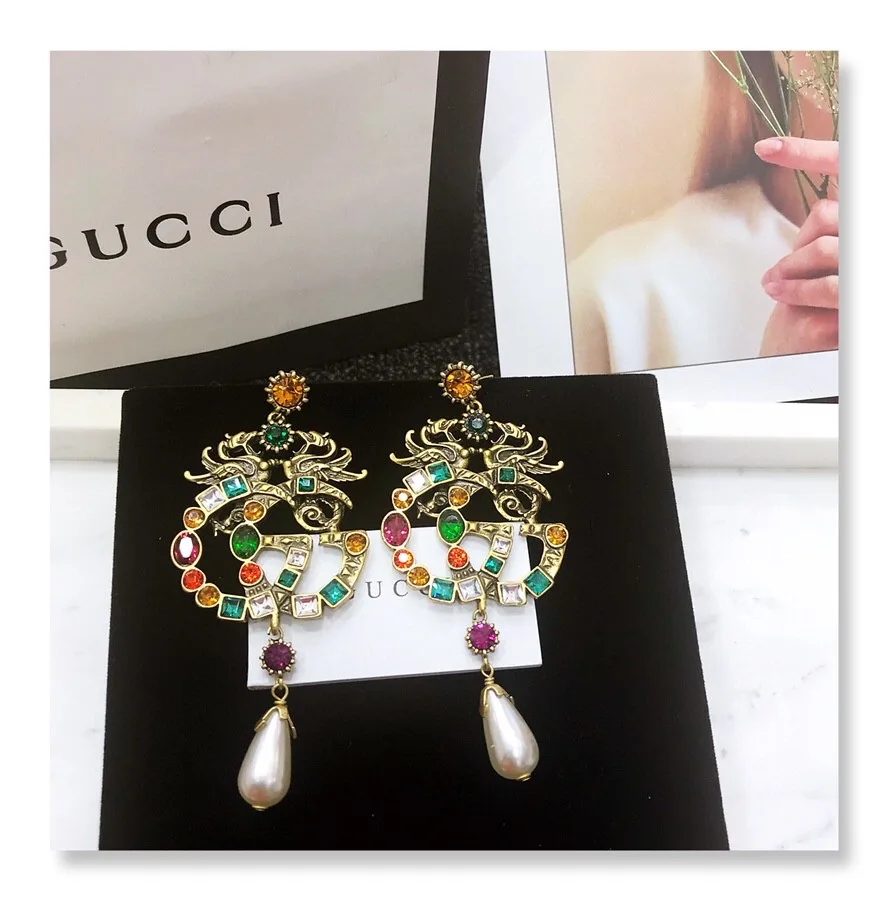 Gucci Attach Sparkling Stone Multicolor Earrings Gold Tone - Image 8
