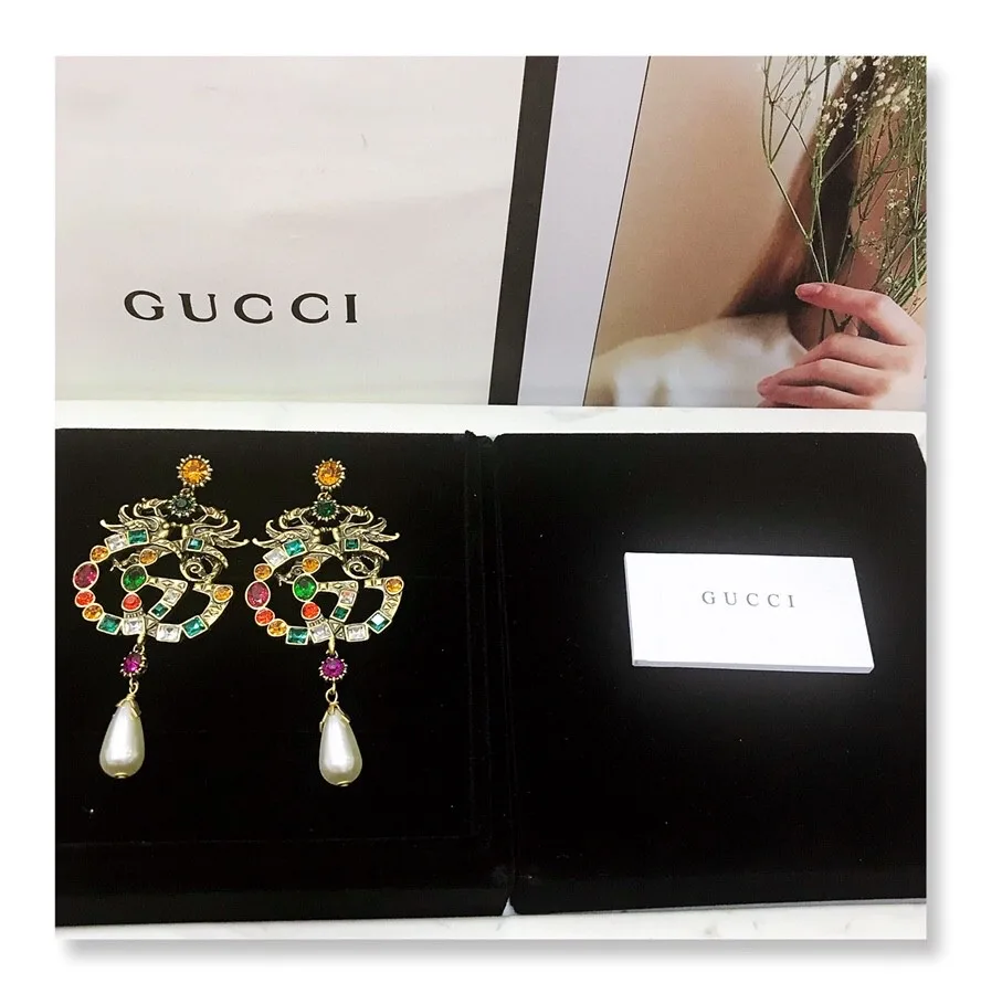 Gucci Attach Sparkling Stone Multicolor Earrings Gold Tone - Image 5