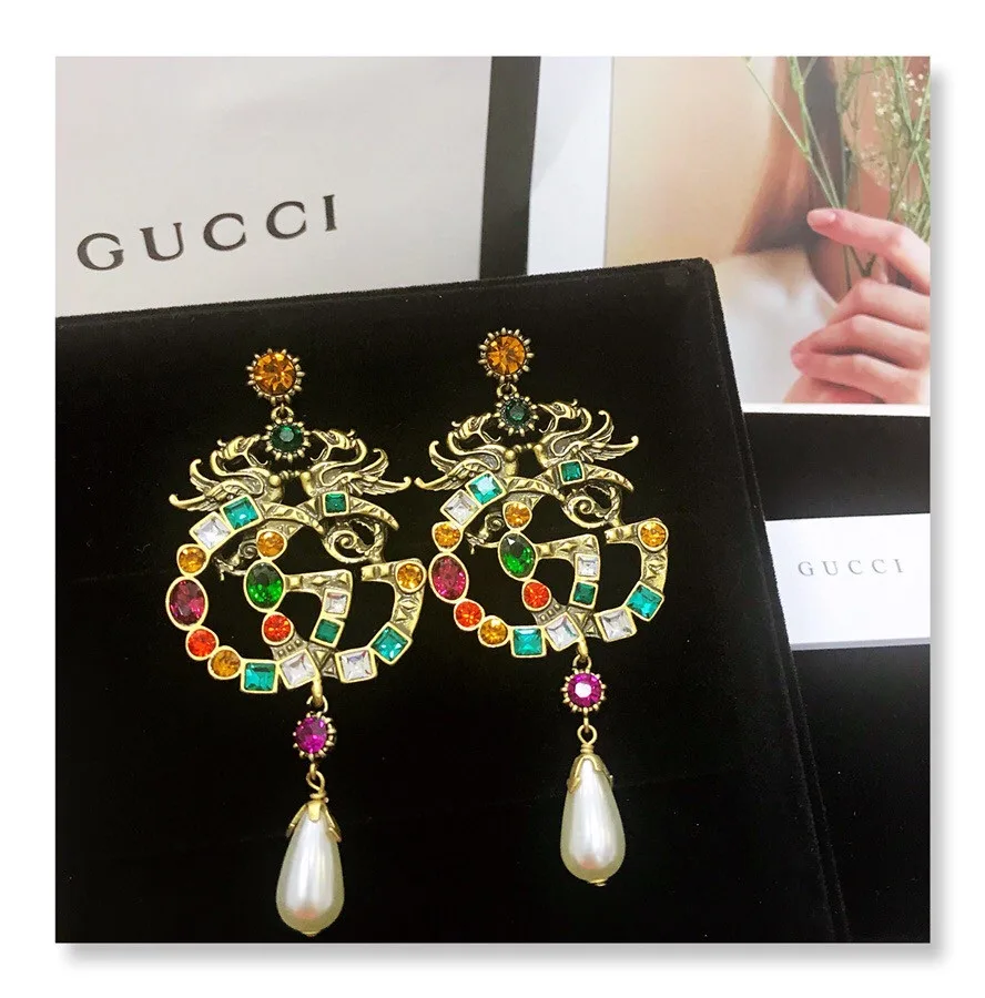 Alternative view of Gucci Attach Sparkling Stone Multicolor Earrings Gold Tone