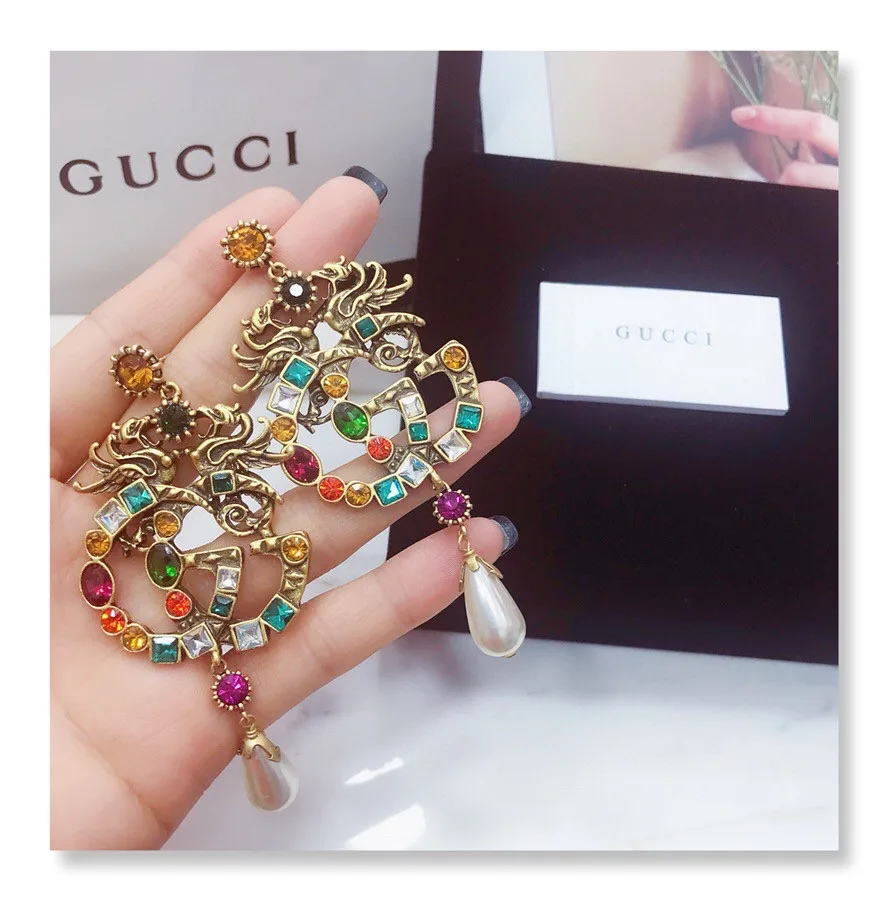 Gucci Attach Sparkling Stone Multicolor Earrings Gold Tone - Image 3
