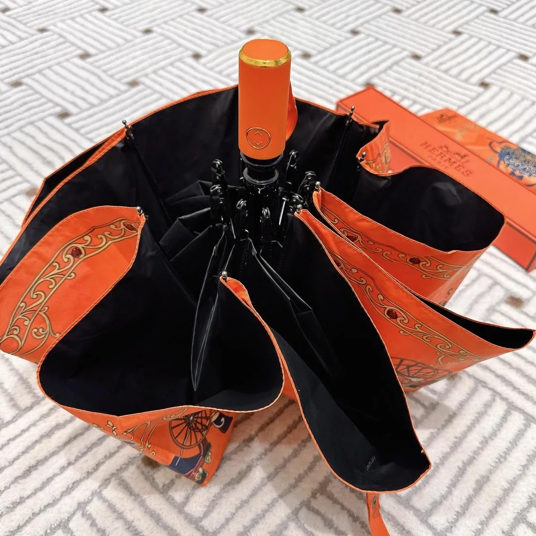 Hermes Automatic Folding Umbrella Orange - Image 7