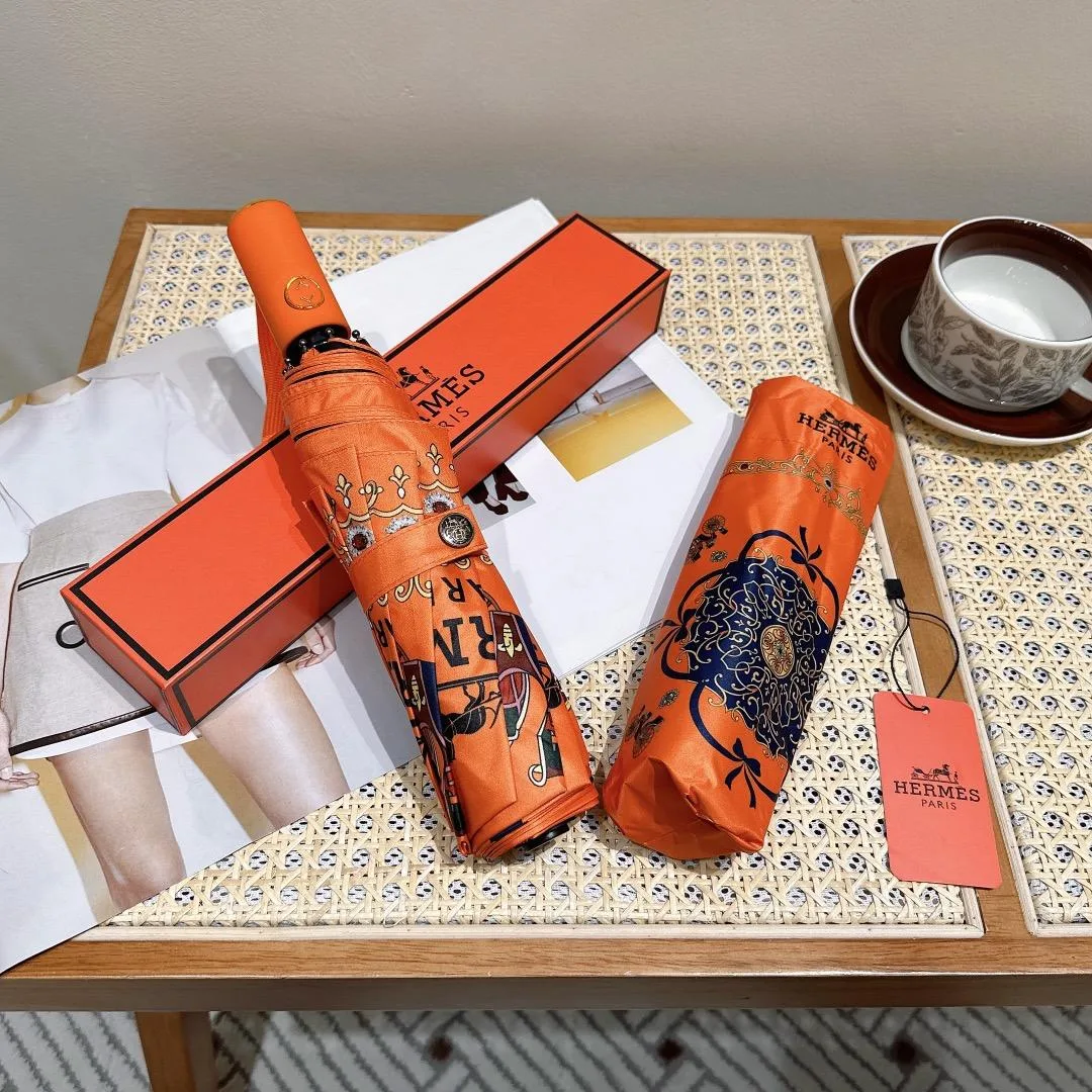 Hermes Automatic Folding Umbrella Orange - Image 6