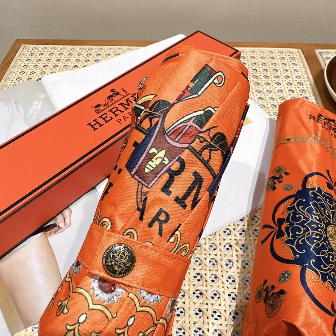 Hermes Automatic Folding Umbrella Orange - Image 5