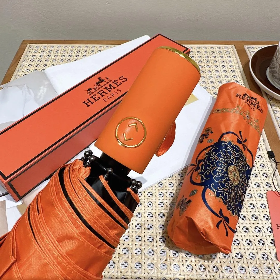 Hermes Automatic Folding Umbrella Orange - Image 4