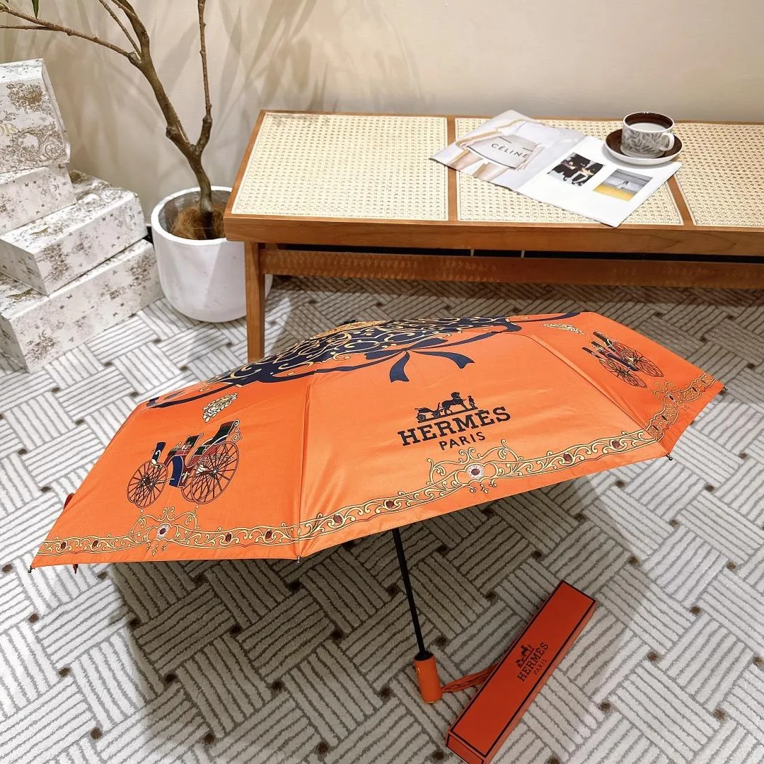 Hermes Automatic Folding Umbrella Orange - Image 3